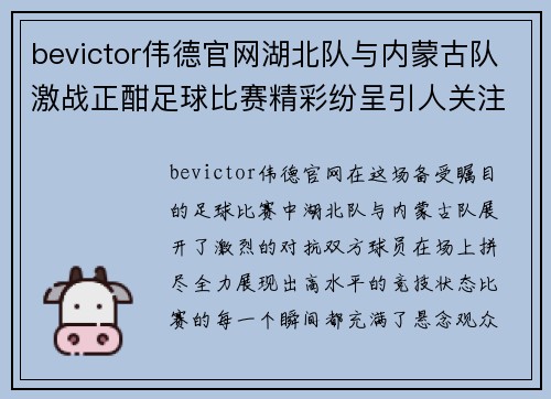bevictor伟德官网湖北队与内蒙古队激战正酣足球比赛精彩纷呈引人关注